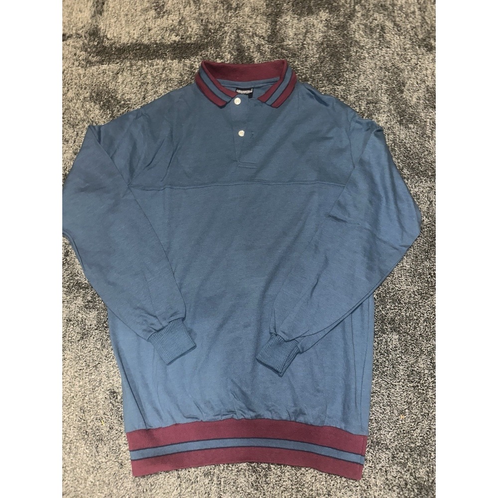 Vintage 80s Chesterfield Polo Sweatshirt L Made in USA Blue Burgundy Collared